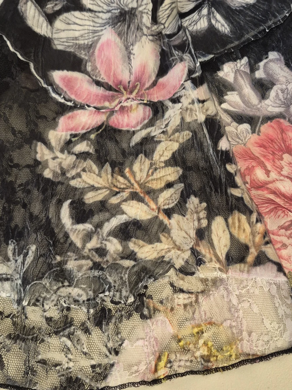 Komarov Floral Print Charmeuse & Lace Cocktail Dress w/ Plisse Slip - Size M - Picture 11 of 16